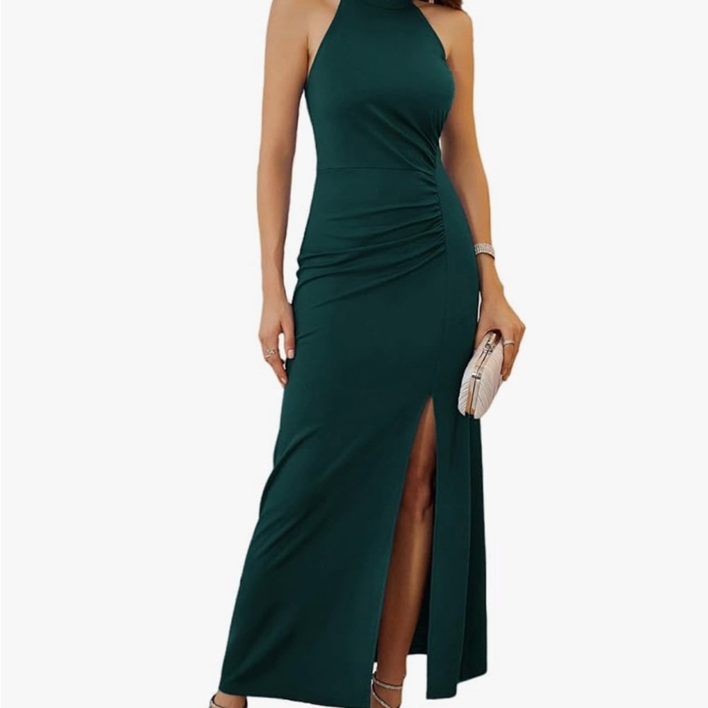 Grace Karin Teal Halter Maxi Dress
